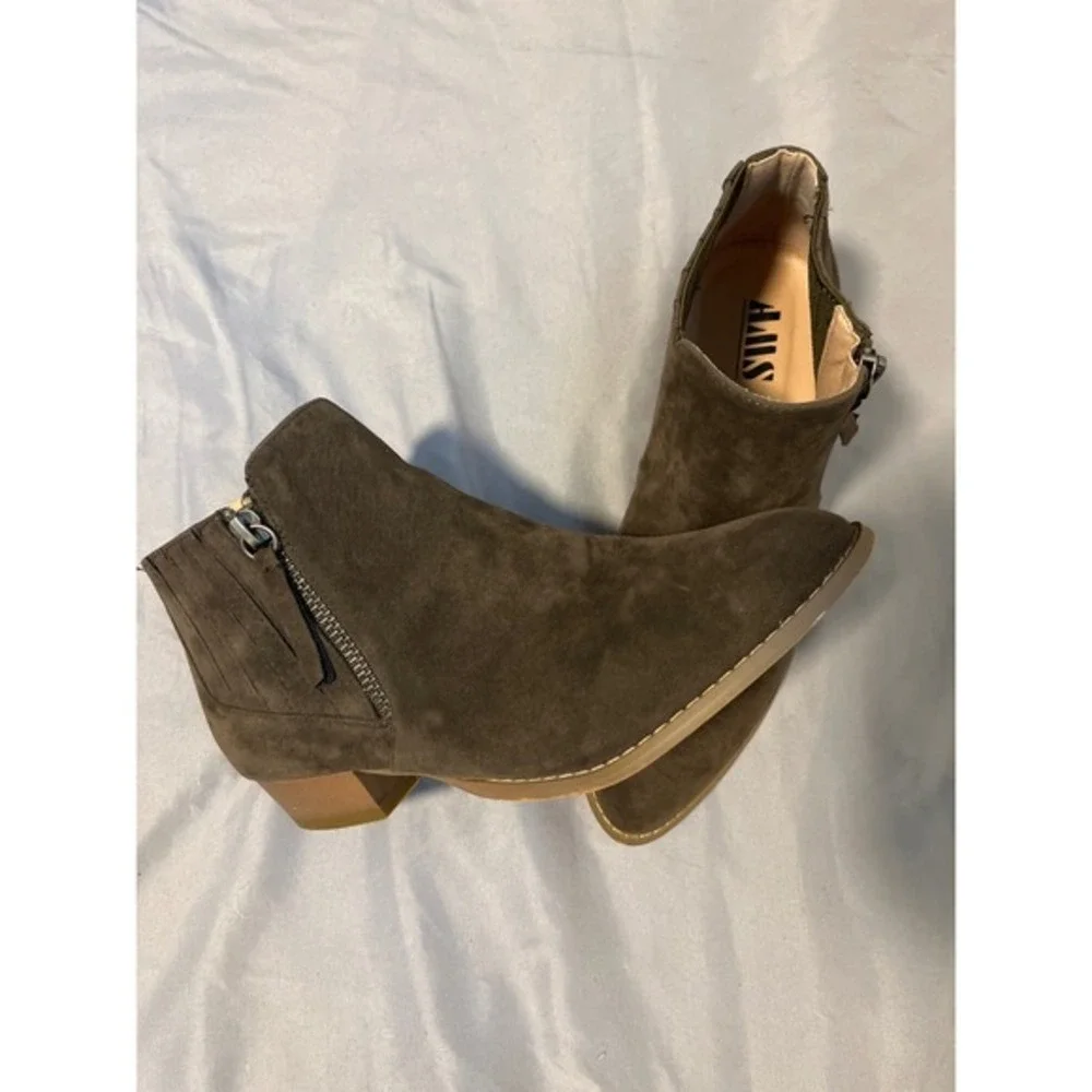 Womens Brown Suede‎ Pointed Toe Ankle Boots Side Zip Block Heel Fashion Booties